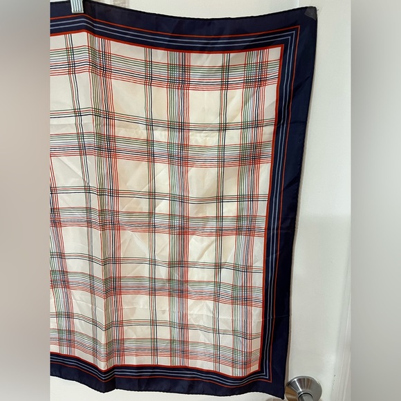 Vtg Scarf plaid Acetate Twill Water Repellent Multicolored Striped Rolled Edges - Picture 8 of 9